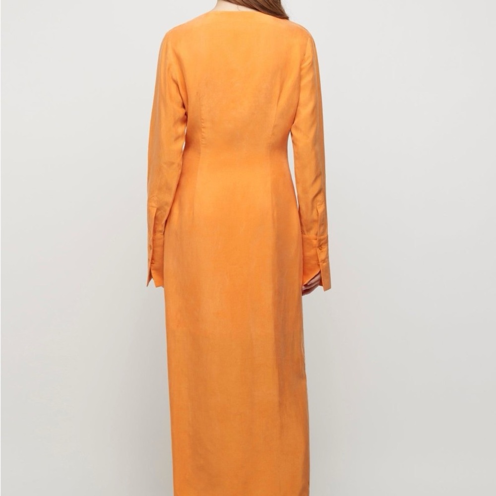 FRIEND of AUDREY Vibrant Orange Ruched Bell Sleeve Sheath Dress - Picture 2 of 5